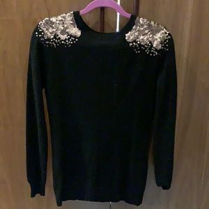AQUA 100% Cashmere black with gold sequins sweater. Size small.